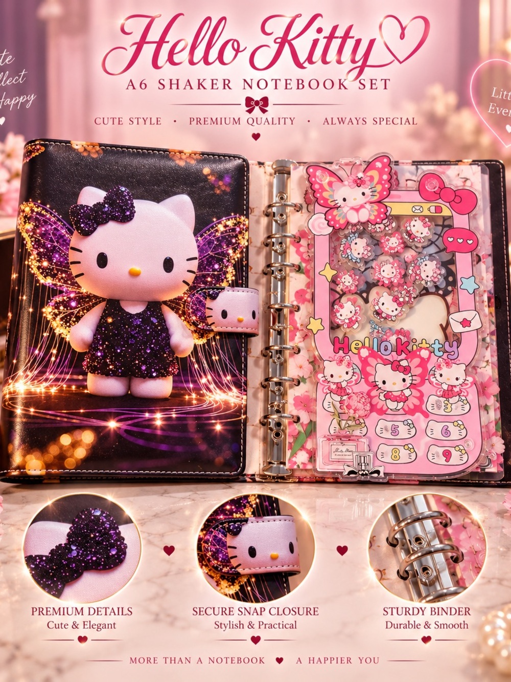 Hello Kitty A6 Shaker Notebook and Binder 🦋💜🩷
